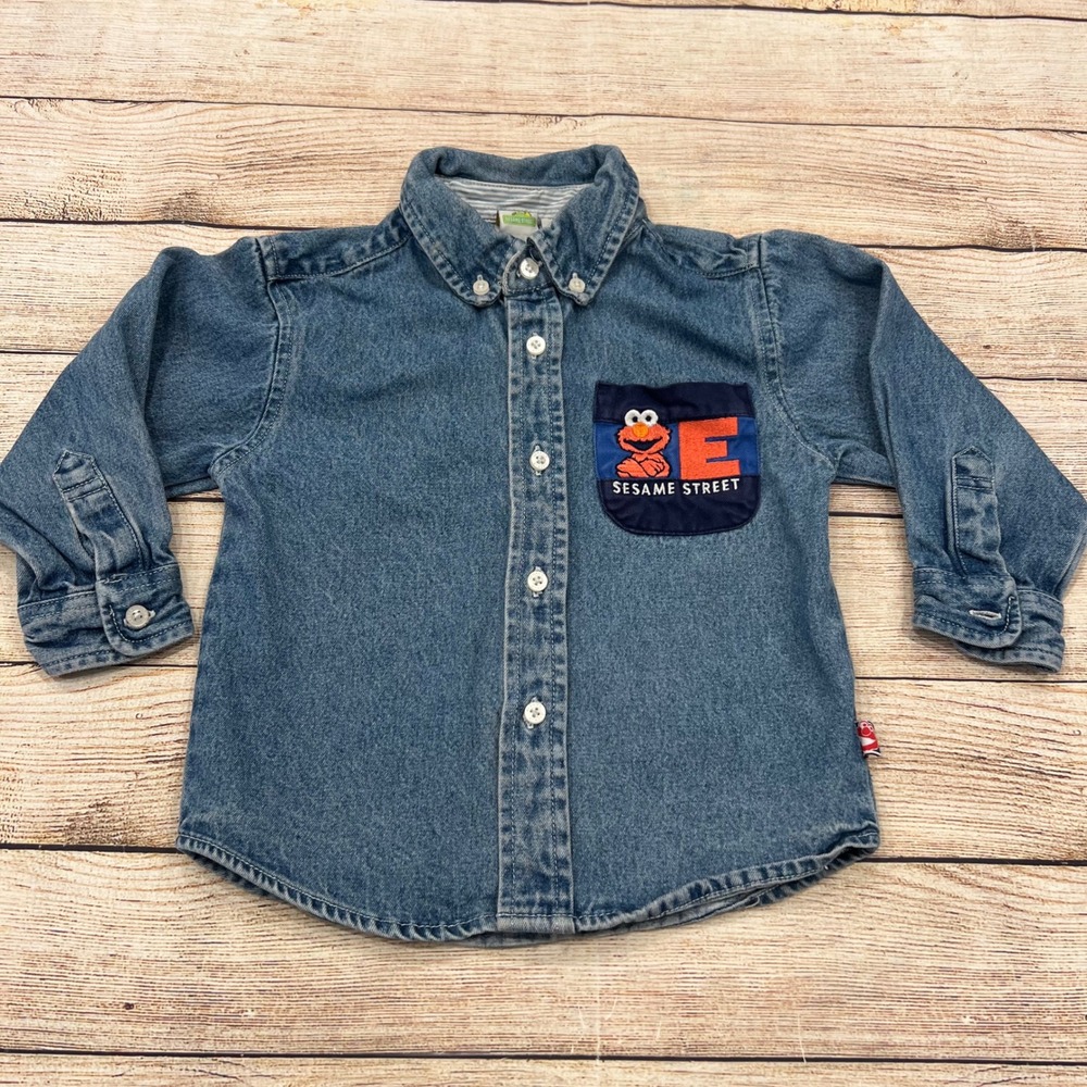 Vintage Sesame Street Elmo Denim Button Down Shirt Long Sleeve‎ Size 3T